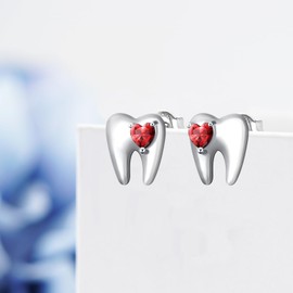 Tooth Earrings 925 Sterling Silver Dental Gifts Teeth Earrings Heart Tooth Stud Earrings Birthday Jewelry Gifts for Women