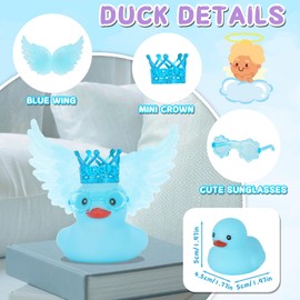 AOT Blue Angel Rubber Duck Car Ornaments Squeaky Duck with Wing,Mini Crown,Sunglasses Car Dashboard Decorations Party Favors Ducky