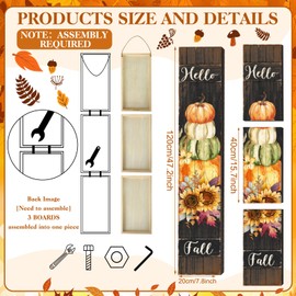 Farmhouse Fall Porch Decorations Outdoor Pumpkin Porch Sign 8 x 47 Inch Large Thanksgiving Wooden Fall Vertical Porch Sign Fall Decoration for Home Outside Yard(Pumpkin and Flower,Natural Color)