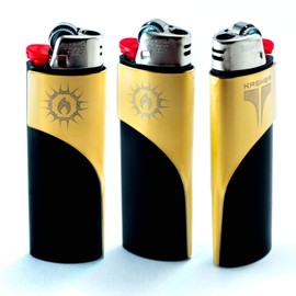 Kasher Classic Multi-Tool Lighter Case with Lighter - Lightweight, Durable Construction, Portable - Stainless Steel - Versatile Usage as Cutter for Opening Packages & More - Pack of 3 (Gold)