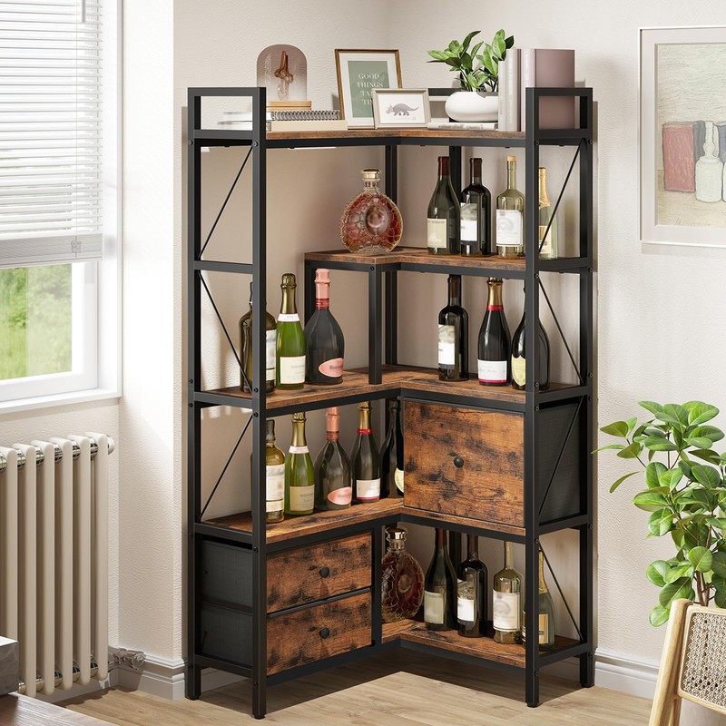 CHOEZON Corner Bookshelf, 5-Tier L-Shaped Bookcase with Drawers and Storage