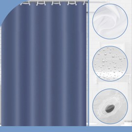 COSORO PEVA Shower Curtain 180x180cm,Heavy Duty Plastic Blue Weighted Shower Curtains Mould Proof Resistant Waterproof Bath Curtains with 3 Magnets 12 Hooks for Wet Room,Bathroom,Shower Stall,Bath Tub