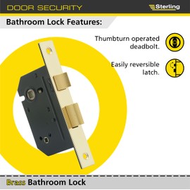 Sterling MLB325 2.5-inch/65mm 3-Lever Bathroom Sashlock - Brass