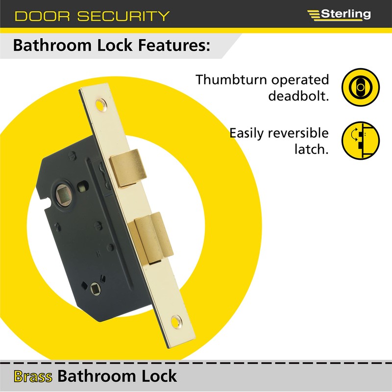 Sterling MLB325 2.5-inch/65mm 3-Lever Bathroom Sashlock - Brass