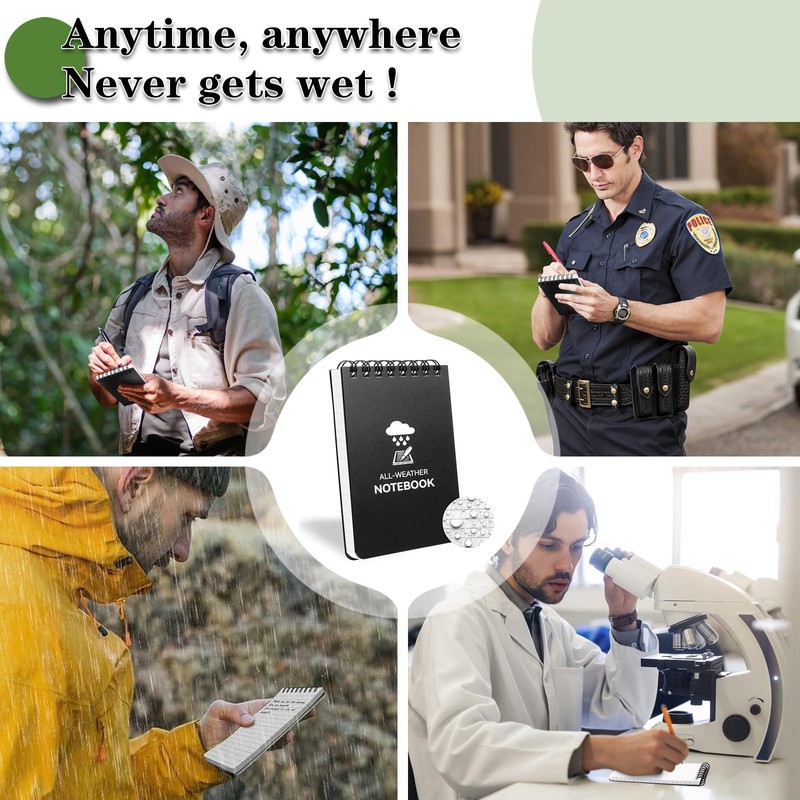 COIDEA Waterproof Notebook, 8 Pack Top-Spiral Pocket Notepad, 3" x