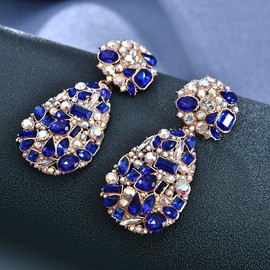 Pendientes colgantes de cristal con forma de gota de agua, pendientes geométricos, para boda, nupcial, pendientes brillantes azul