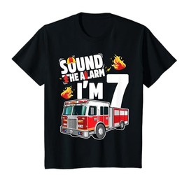 Kids Fire Truck 7th Birthday Boy Firefighter 7 Year Old T-Shirt