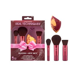 Real Techniques Blend  Jet Set Juego de brochas y esponjas de maquillaje de viaje, 4 piezas, mini juego de regalo de día festivo para base, rubor y...
