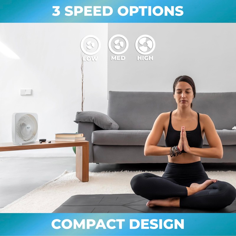 Comfort Zone CZ9BWT Portable 9-inch 3-Speed Quiet Box Fan for