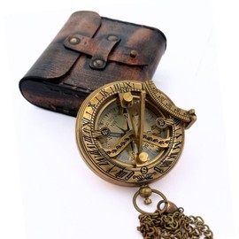 Handcrafted Vintage Brass Sundial Compass – Antique Nautical Sun Clock with Leather Case – Engraved Collectible Gift for Him – Ideal for Thanksgiving, Christmas, Holiday,