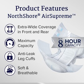NorthShore AirSupreme Incontinence Tab-Style Briefs for Men and Women, X-Large, Pack/15