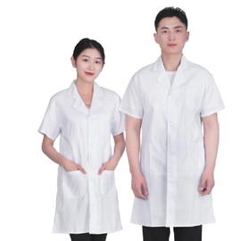 Youngfull Short Sleeve Medical Exam Clothes, Medical Lab Coat, Training and Experiment Coat, Short Sleeve Doctor Coat, Three Pockets, White Coat, Women's, Men's, Short Sleeve, Medical Nurses, Nurses,