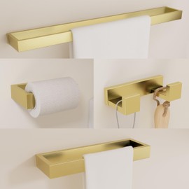 Bathroom Hardware Set Towel Rack - 4pcs Brushed Gold 304 Stainless Steel Bathroom Accessories Wall Mounted 24 Inch Towel Bar