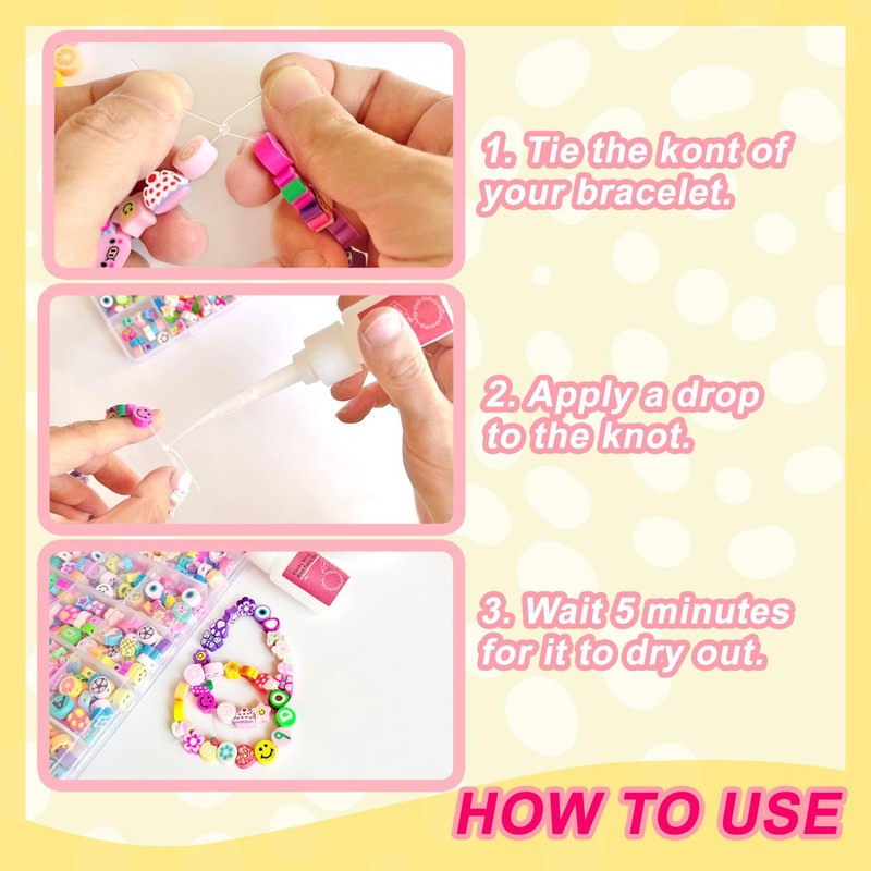 8 Pack Elastic String Knot Fixing Drip, Clay Beads Bracelet