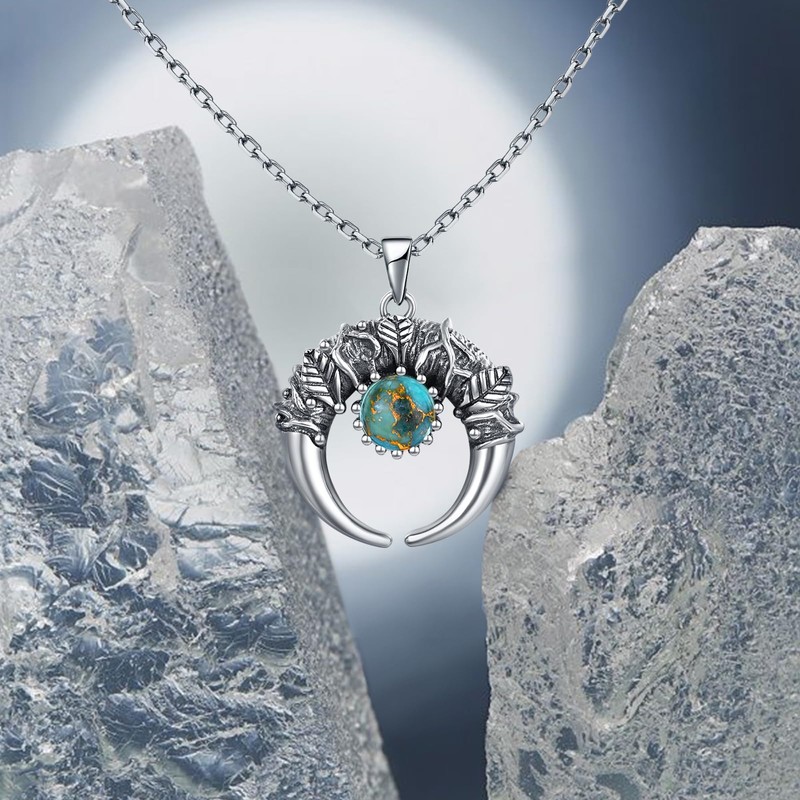 Corato Moonstone Necklace for Women Turquoise Crescent Moon Necklace Sterling