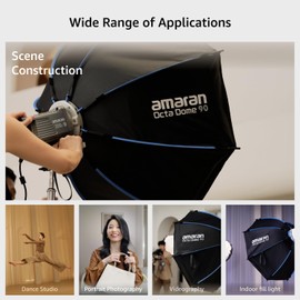 amaran Octa Dome 90 Softbox,One-snap 90cm (3ft) Large Octagonal Bowens Mount Softbox Built for Quick Setups for amaran 60/100/200/150c/300c,Aputure LS 300 600 (Octa Dome 90)