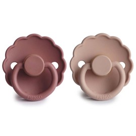FRIGG Daisy Latex Pacifier Pack of 2 | Natural Rubber Soother Dummy | BPA-Free | Made in Denmark | Symmetrical Cherry Shaped Nipple (Blush/Woodchuck, Size 1 (0-6 Months))