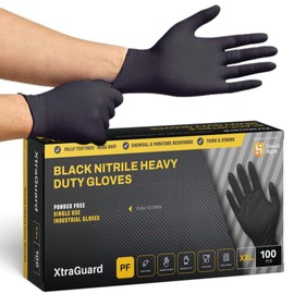 SHIELD RIGHT XtraGuard Black Nitrile Gloves - Heavy Duty, 6 Mil, Disposable, Latex & Powder Free, Chemical & Puncture Resistant, Food Safe, Medical Grade (Box of 100, Medium)
