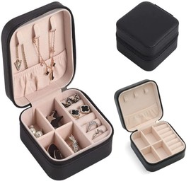 PU Leather Small Jewelry Box - Travel Portable Jewelry Case Mini Travel Jewelry Storage Case for Ring, Pendant, Earring, Necklace, Bracelet Organizer Storage Holder Boxes (Black)