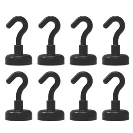 THCMAG Magnetic Hooks with Super Strong Neodymium Rare Earth Magnet for BBQ,Grill, Keys, Cruise, Curtain Rod, Fridge, Indoor Outdoor, Cruise Ship Accessories, Pack of 8,Black
