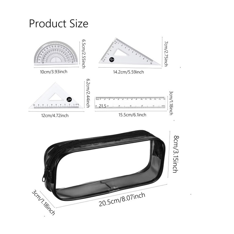 HiChange Clear Pencil Case (Black with Ruler Set)