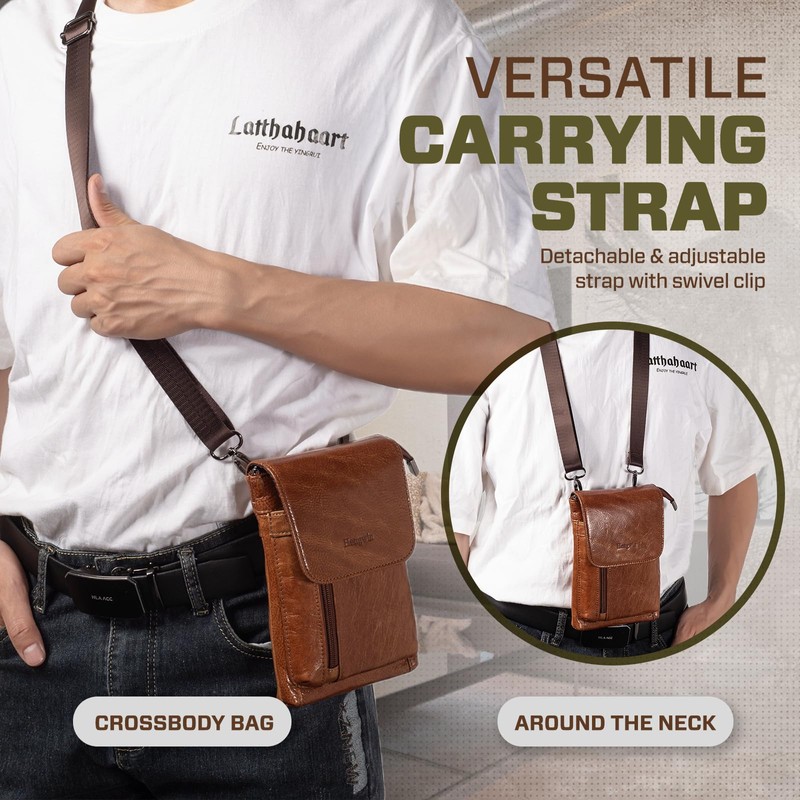 Hengwin Genuine Leather Small Crossbody Bag for Men Women, Cellphone