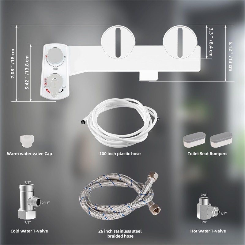 Hibbent Bidet Attachment for Toilet, Hot and Cold Water Spray
