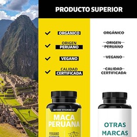 Maca Peruana Amarilla | 1000mg de Maca Peruana Orgánica por cápsula | Sin Azúcar - Suplemento Alimenticio Vegano - Ingredientes NON GMO (60 Cápsulas)