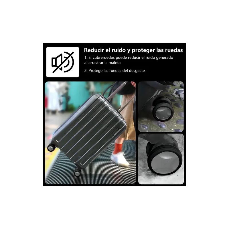 Fundas Silicona Luvan 8 Piezas Negro para Ruedas de Maleta