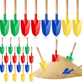 Gisafai 24 Pcs Toy Shovels for Kids Gardening Tools Kids Shovel Mini Metal Garden Shovel Sand Shovels for Kids with Sturdy Wooden Handle for Toddler Soil Planting Digging Tools, 4 Colors