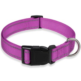 Reflective Dog Collar with Buckle Adjustable Safety Nylon Collars for Small Medium Large Dogs, Purple M