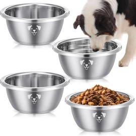 Teenyyou 4 Pcs Large Stainless Steel Food Bowls for Dogs Extra Metal Rust Resistant Pet Water Bowls, Easy to Clean for Large Dogs Indoor Outdoor(11.4 Cup,Silver)