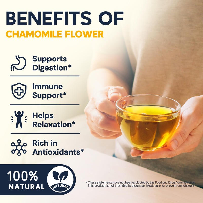 Chamomile Tea Bags, Chamomile Flower Herbal Tea - Sugar-Free, Caffeine-Free,