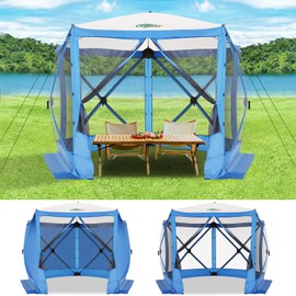 COBIZI Pop up Gazebo Screen Tent Screen House for Camping,10x10ft,5 Sided Pop-up Camping Canopy Shelter Tent with Sidewalls,Portable Outdoor Quick-Set Hub Tent with Carrying Bag&Ground Stakes,Blue
