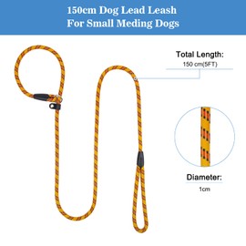 Coolrunner 2PCS Durable Dog Slip Rope Leash, 5 FT Dog Training Leash, Strong Slip Lead, Standard Adjustable Pet Slipknot Nylon Leash for Small Medium Dogs(10-80 lb) (Blue+Yellow)