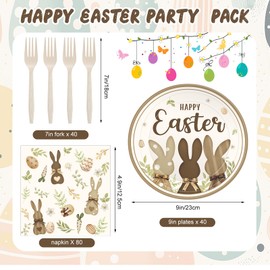 Amyhill 160 Pcs 40 Guest Happy Easter Party Supplies Easter Paper Plates and Napkins Forks Disposable Easter Dinnerware for Spring Picnic Bunny Party, 40 Easter Plates, 80 Napkins, 40 Forks (Vintage) | Amyhill