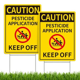 Caution Pesticide Application Keep Off Sign,12.6"x9.5" Corrugated Plastic with Stake Kit,Weather Resistant (2 Pack)
