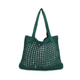 ENBEI - Bolsa de playa para mujer, diseño hueco de punto de ganchillo, elegante para playa, viajes y uso diario, Verde oscuro, L