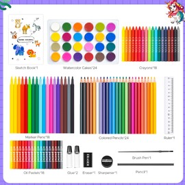 homicozy Art Supplies Kit for Kids Ages 4-12,Unicorn Art Case Coloring Set,Drawing Kits with Markers, Crayons, Colored Pencils,Oil Pastels,Coloring Book,School Supplies,Gift for Kids Artist Age 4+