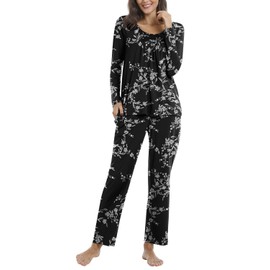 POPYOUNG Plus size Women's Fall-Winter 2 Piece Pleated Long Sleeve Pajama Sets Lounge Sleepwear Ladies nightwear Pjs Sets with Pockets XL, FL/Carved White