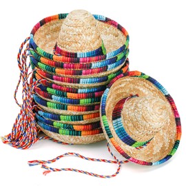 Frcctre 12 Pack Small Sombrero Hats, 6.5 Inch Natural Mexican Straw Hats Sombrero Party Hats Cinco de Mayo Carnival Birthday Party Favors Hats Dolls Pets Themed Party Decoration Supplies