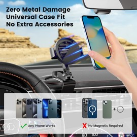 Phone Clamp for Magnetic Car Phone Holder, Aviation Aluminum Black - No MagSafe/Rings Needed, Enhanced Suction & Magnetic, Compatible with All Magnetic Holders