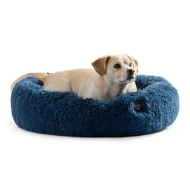 Nicole Miller New York PET Ellie Fuzzy Solid Donut Pet Bed, Plush, Cozy & Calming, Non-Slip Bottom, 100% Machine Washable, Blue, X-Small 19"x19"x7" Round