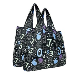 allydrew Unisex Adult Medium Foldable Tote Nylon Reusable Grocery Bag (Set of 2), Numbers
