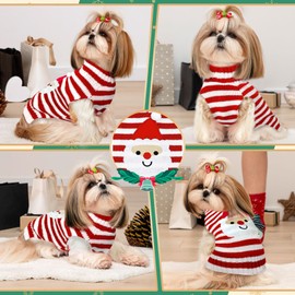 ABRRLO Dog Christmas Sweater Cute Striped Santa Xmas Dog Cat Outfit New Year Holiday Costumes Puppy Cat Sweater with Leash Hole for Small Medium Large Dogs Girl Boy Turtleneck Winter Warm Pet Clothes