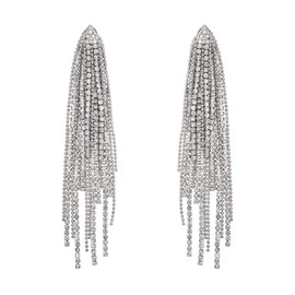 EVER FAITH Sparkly Rhinestone Chandelier Earrings, Crystal Tassel Long Dangle Earrings for Women Girls Clear Silver Tone, Crystal, No Gemstone