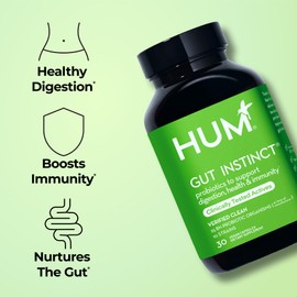 HUM Gut Instinct Daily Probiotics for Women and Men, Digestive Health, Lactobacillus, Bifidobacterium Strains for Immune Support, Probiotic Supplement for Healthy Gut Diversity, 30 Capsules