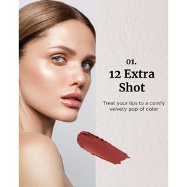 VDL Lip Stain Comfort Slip Lipstick 12, Extra Shot - Lightweight, Matte, Smooth Lipstick for Effortless Comfort. Vibrant and Long-Lasting Lip Color (0.09 oz) | Korean Makeup