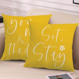 7COLORROOM 2Pack Modern Yellow 18" x 18" Square Throw Pillow Covers - Farmhouse Decorative Dog Quotes Pattern - Home, Office, Car, Outdoor, Beach
