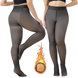 Ycaaeo Women's Lined Tights, Winter Thick Fleece Lined Tights for Women, Thermal Translucent Warm Winter Tights Leggings, Black-220 g (5 ~ 20 °C)